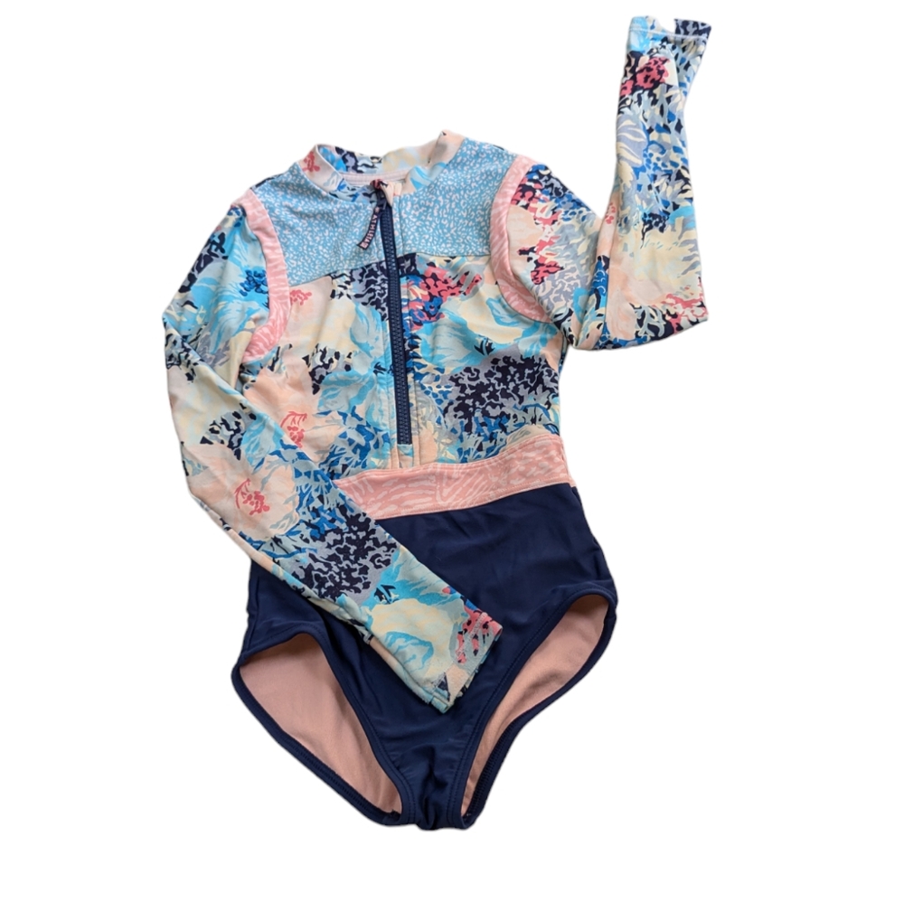 Athleta girl, One piece floral rash guard swimsuit. Size 6